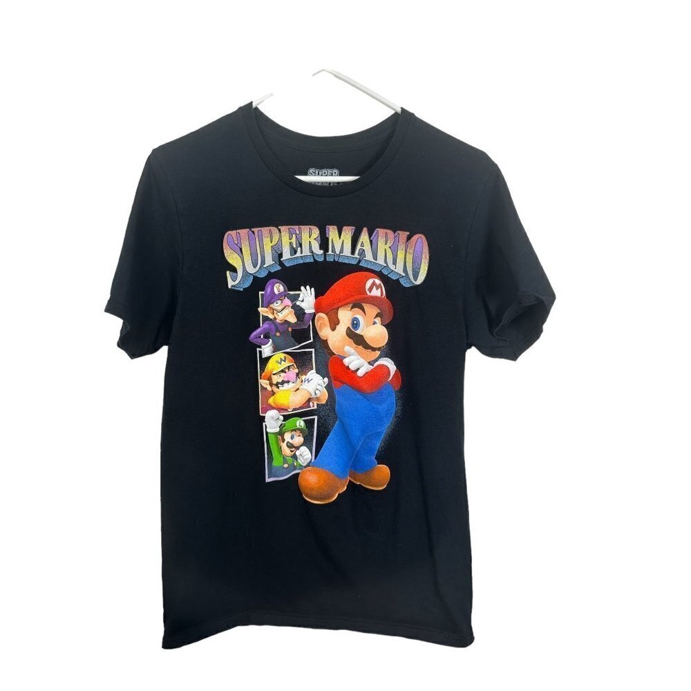 Nintendo Super Mario Graphic Tee Black Mario Luigi Wario Waluigi Mens Medium
